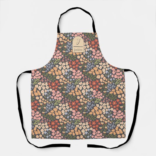 Personalized Name & Initial Floral Apron エプロン (正面)
