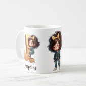 Personalized Name & J Sleepy Morning Plaid Charact コーヒーマグカップ (正面左)