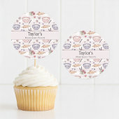 Personalized Name Kawaii Checkered Cupcake Topper  ラウンドシール
