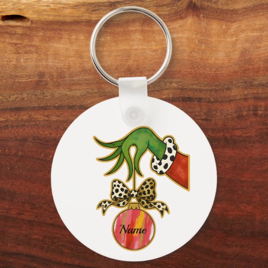 personalized Name Leopard Bow Parrot Ornament キーホルダー (正面)