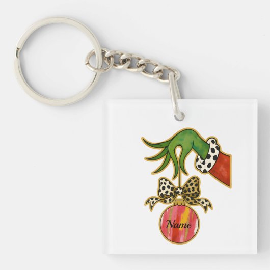 personalized Name Leopard Bow Parrot Ornament キーホルダー (正面)