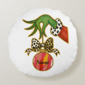 personalized Name Leopard Bow Parrot Ornament ラウンドクッション (正面)