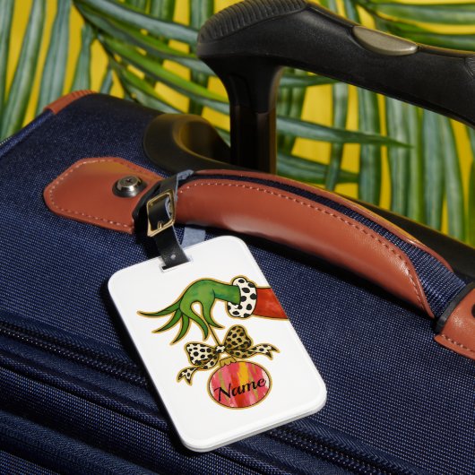 personalized Name Leopard Bow Parrot Ornament ラゲッジタグ (正面インサイチュ1)