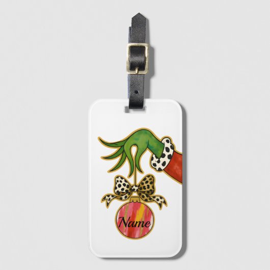 personalized Name Leopard Bow Parrot Ornament ラゲッジタグ (正面縦)