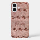 Personalized Name Linen Toile Powder Pink Stripes Case-Mate iPhoneケース (裏面)
