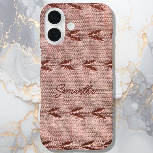 Personalized Name Linen Toile Powder Pink Stripes Case-Mate iPhoneケース