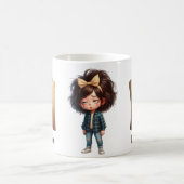 Personalized Name & M Sleepy Morning Plaid Charact コーヒーマグカップ (中央)