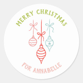 Personalized Name Merry Christmas Bauble ラウンドシール
