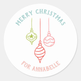 Personalized Name Merry Christmas Bauble ラウンドシール