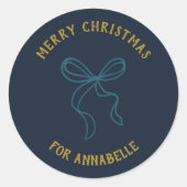 Personalized Name Merry Christmas Bow ラウンドシール (正面)
