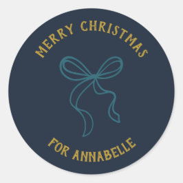 Personalized Name Merry Christmas Bow ラウンドシール