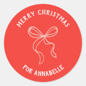 Personalized Name Merry Christmas Bow ラウンドシール (正面)