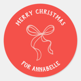 Personalized Name Merry Christmas Bow ラウンドシール