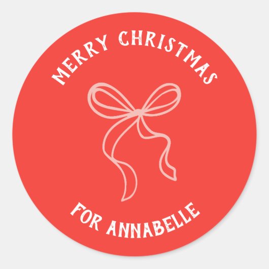 Personalized Name Merry Christmas Bow ラウンドシール (正面)