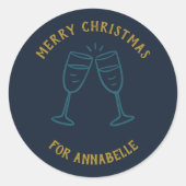 Personalized Name Merry Christmas Drinks ラウンドシール (正面)