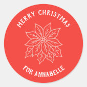 Personalized Name Merry Christmas Flower ラウンドシール (正面)