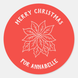 Personalized Name Merry Christmas Flower ラウンドシール