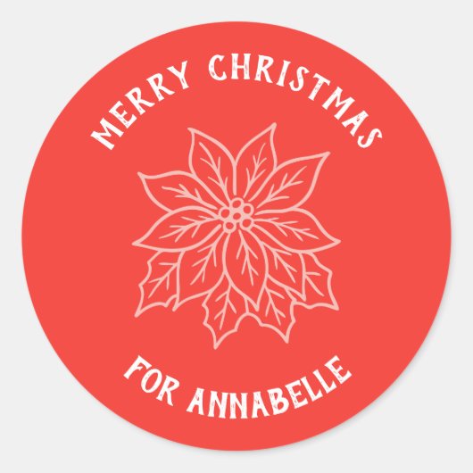 Personalized Name Merry Christmas Flower ラウンドシール (正面)