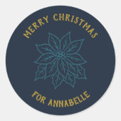 Personalized Name Merry Christmas Flower ラウンドシール (正面)
