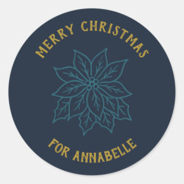 Personalized Name Merry Christmas Flower ラウンドシール