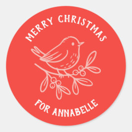 Personalized Name Merry Christmas Robin ラウンドシール