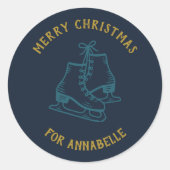 Personalized Name Merry Christmas Skates ラウンドシール (正面)