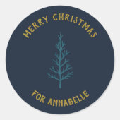 Personalized Name Merry Christmas Tree ラウンドシール (正面)