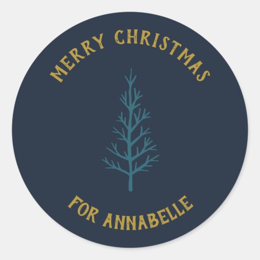 Personalized Name Merry Christmas Tree ラウンドシール (正面)