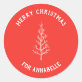 Personalized Name Merry Christmas Tree ラウンドシール (正面)