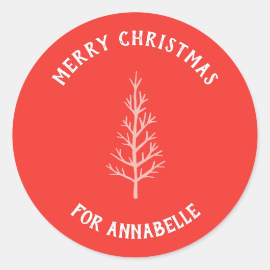 Personalized Name Merry Christmas Tree ラウンドシール (正面)