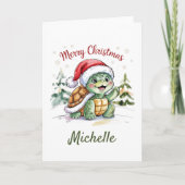 Personalized Name Merry Christmas Turtle in Santa  カード (正面)