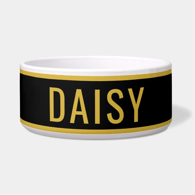 Personalized Name Metallic Gold Black Minimalist ボウル (正面)