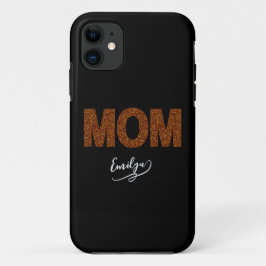 Personalized name mom elegant brown glitter iPhone 11 ケース