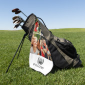 Personalized Name Monogram 4 Photo ゴルフタオル (グリーン)