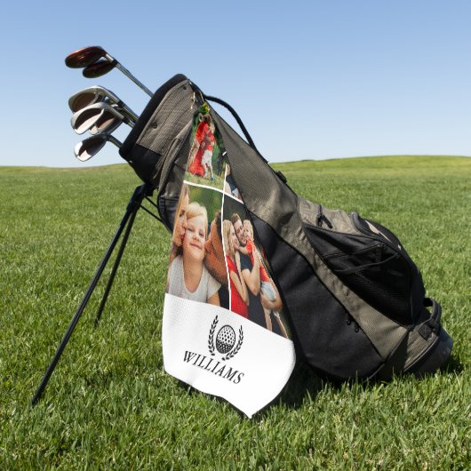 Personalized Name Monogram 4 Photo ゴルフタオル (グリーン)