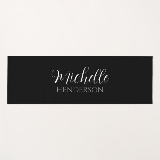 Personalized Name Monogram Black ヨガマット (正面(横))