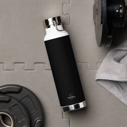 Personalized Name Monogram Black Charcoal Gray ウォーターボトル (ジム (回転後))