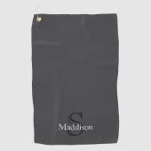 Personalized Name Monogram Black Charcoal Gray ゴルフタオル (正面)