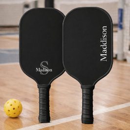 Personalized Name Monogram Black Charcoal Gray ピックルボールラケット
