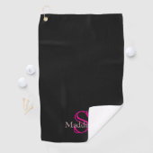 Personalized Name Monogram Black Pink ゴルフタオル (インサイチュ)