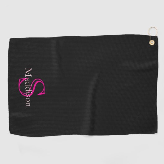 Personalized Name Monogram Black Pink ゴルフタオル (横)