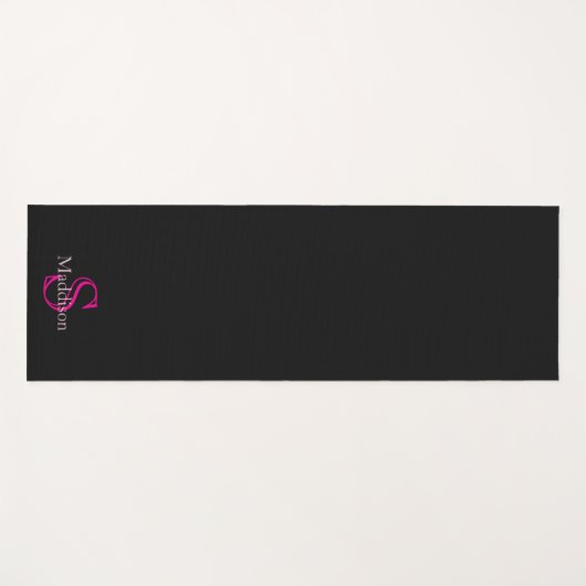 Personalized Name Monogram Black Pink ヨガマット (正面(横))