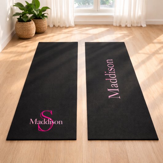 Personalized Name Monogram Black Pink ヨガマット