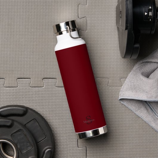 Personalized Name Monogram Burgundy Black ウォーターボトル (ジム (回転後))