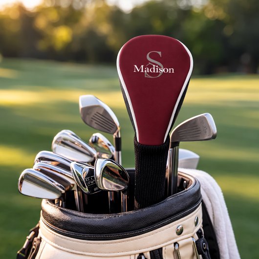 Personalized Name Monogram Burgundy Black ゴルフヘッドカバー