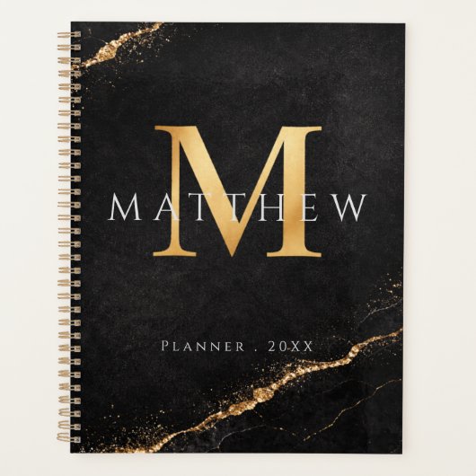 Personalized Name Monogram Golden Black Planner プランナー手帳 (正面)