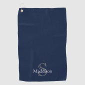 Personalized Name Monogram Navy Black ゴルフタオル (正面)
