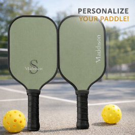 Personalized Name Monogram Olive Green Black ピックルボールラケット
