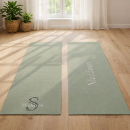 Personalized Name Monogram Olive Green Black ヨガマット