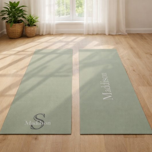 Personalized Name Monogram Olive Green Black ヨガマット